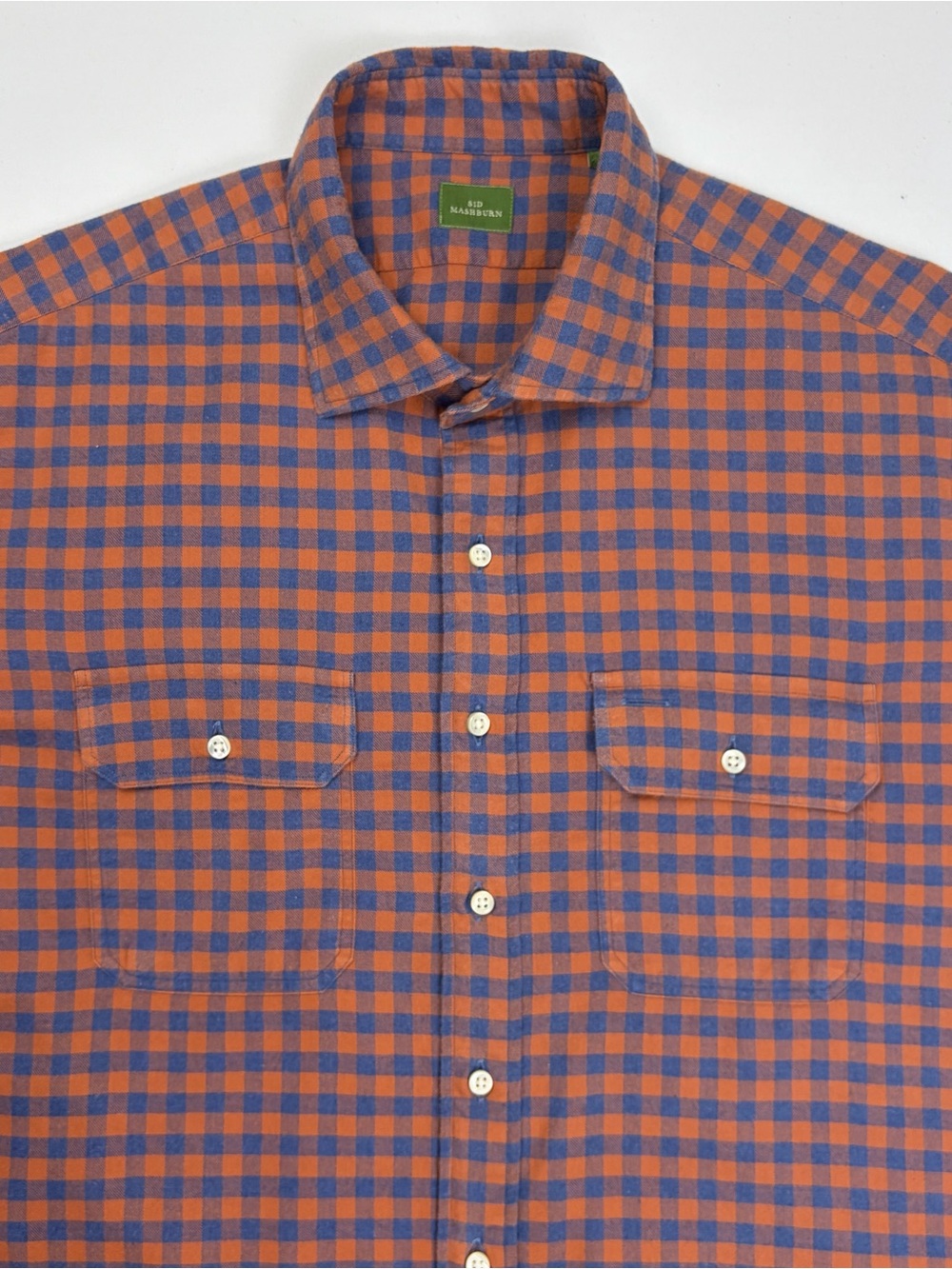 Sid Mashburn slim flannel Orange and Blue Checked Button up Shirt